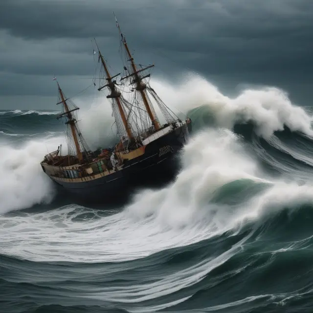 A serene sea symbolizing market stability amidst turbulent finance, represented by stormy waves and key factors: sentiment, industry action, and firm-specific issues.