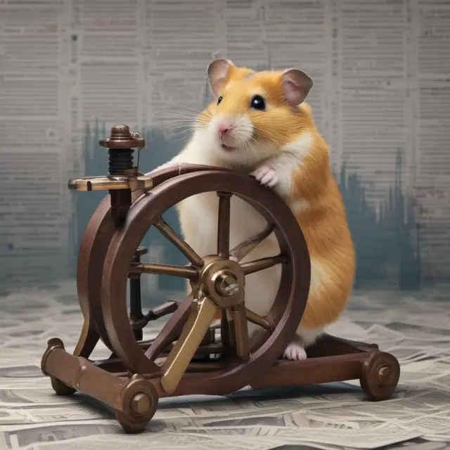 A hamster running on a spinning wheel represents holding the market strategies during unfavorable news releases and excessive trading volumes