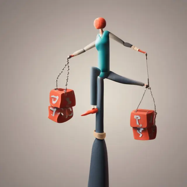 A person attempting to balance a scale with a falling market on one side and regulations on the other, highlighting the tension between manipulating prices and adhering to rules