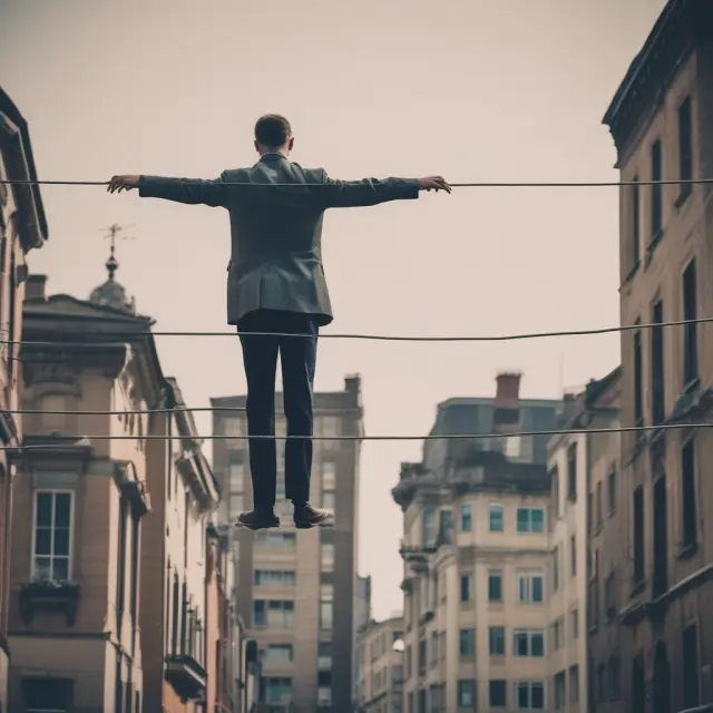 Holdover tenant balancing on a tightrope, representing institutional investor