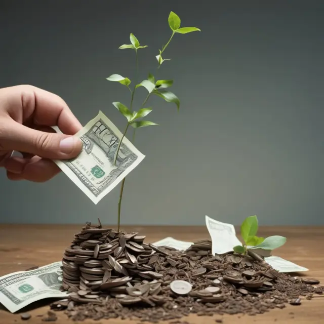 Banks sorting checks; some germinating into holdovers, others sprouting as transactions, emphasizing banking operations