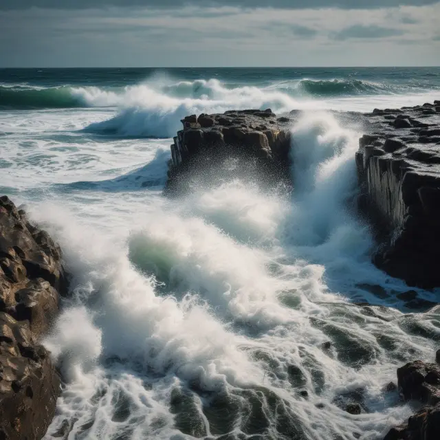 An image of electronic waves washing over and eliminating holdovers from a rocky banking shore, symbolizing the impact of electronic payments on reducing holdovers in banking