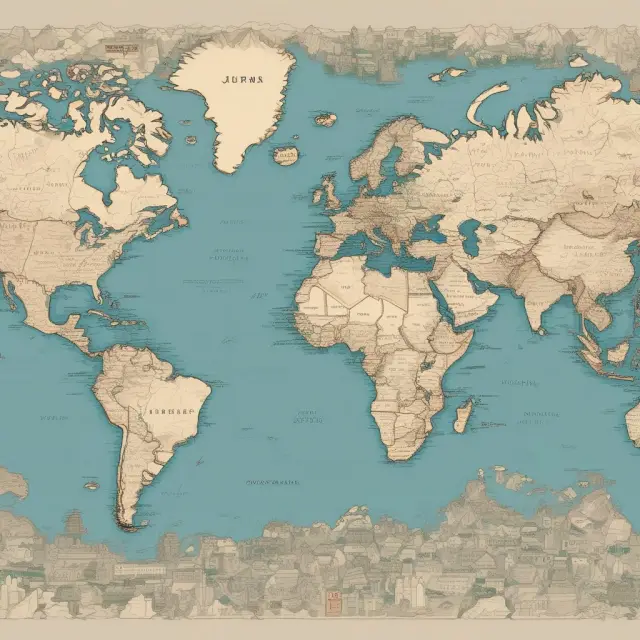 Image of a world map showing the relocation of manufacturing jobs from the US and Japan to developing countries