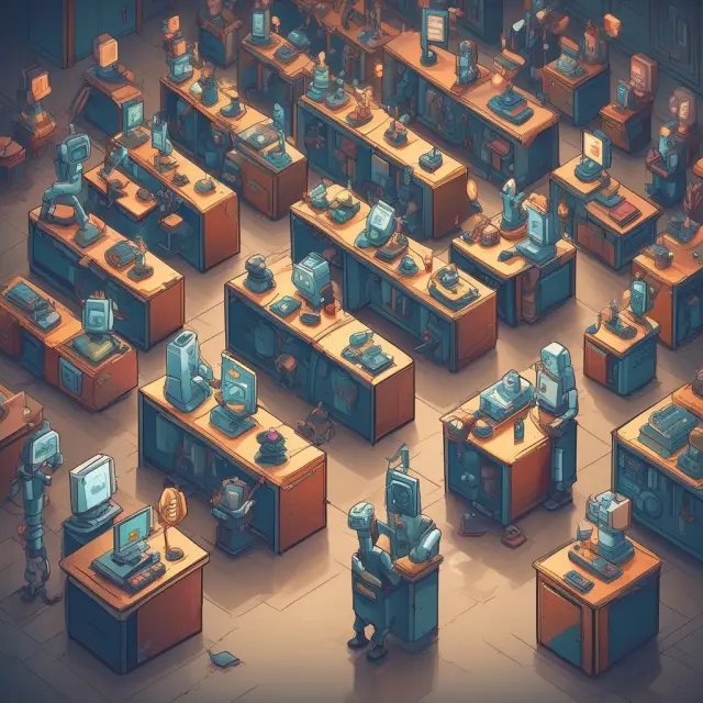 A manufacturing floor featuring robots working alongside skilled craftsmen, demonstrating the potential for high-skill jobs in hollowed-out industries.