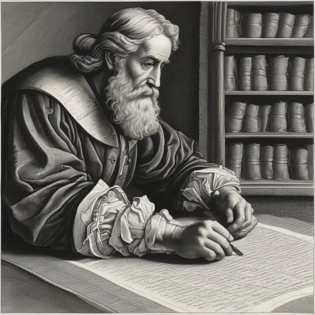 A handwriting expert studying a holographic will to ensure its authenticity. Testator
