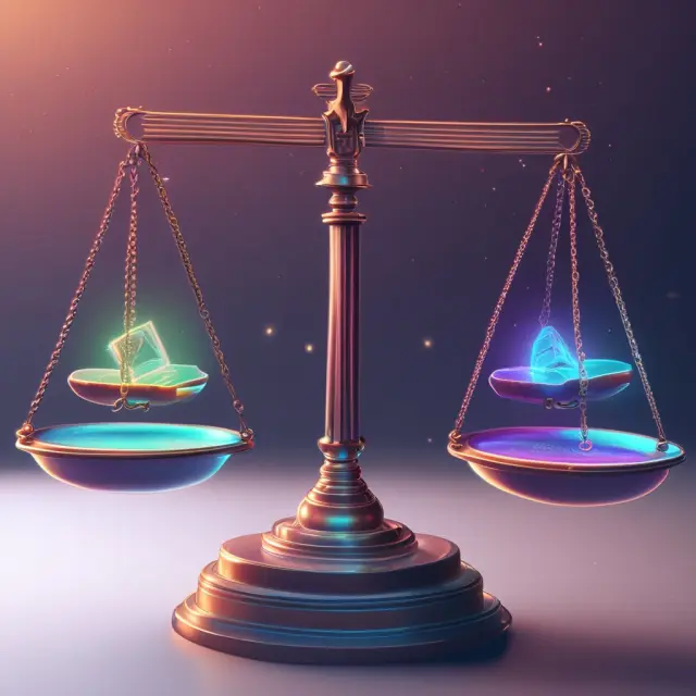 Holograms representing ease and cost savings (advantages) vs. uncertainty and potential complications (disadvantages) of holographic wills.