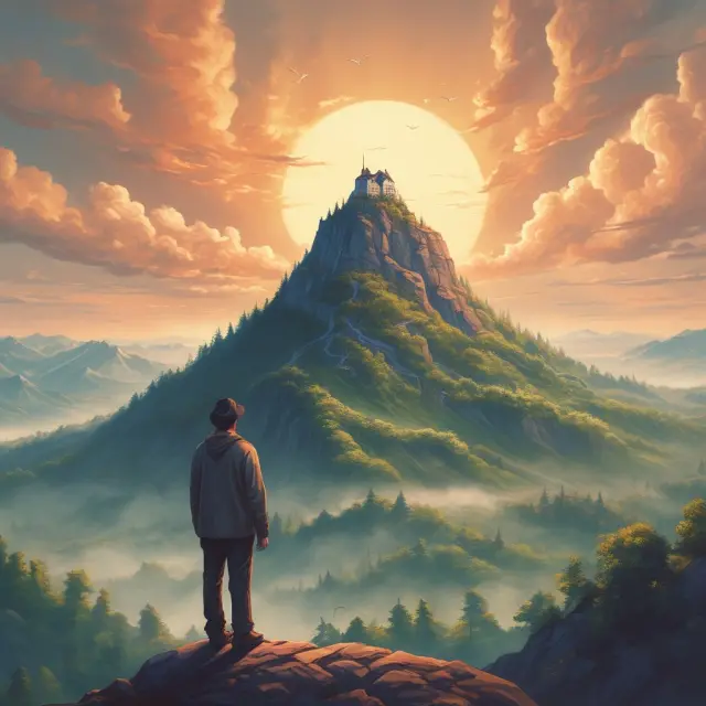 An empowered homeowner atop a HAMP-constructed mountain, overlooking retreating foreclosure waves
