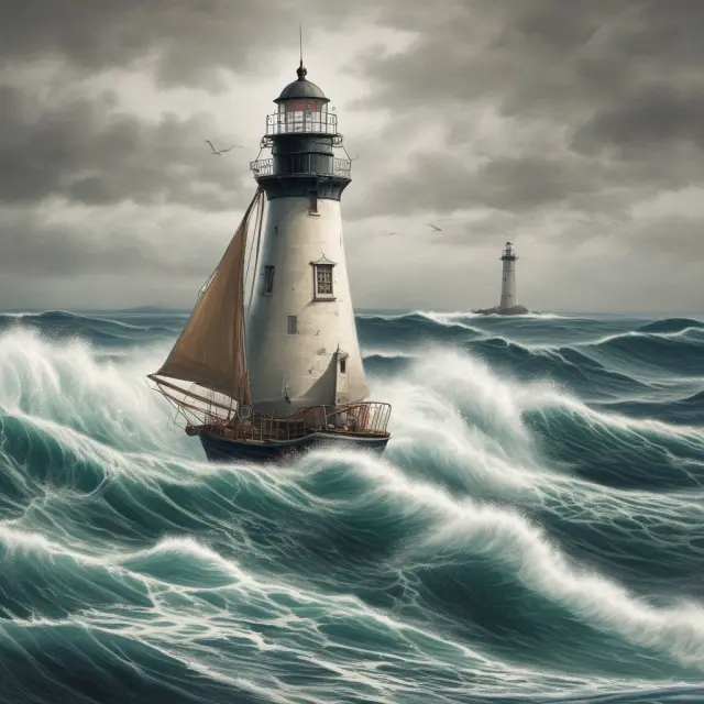 Homeowner navigating rough waters, reaching for lighthouse representing HARP refinance approval