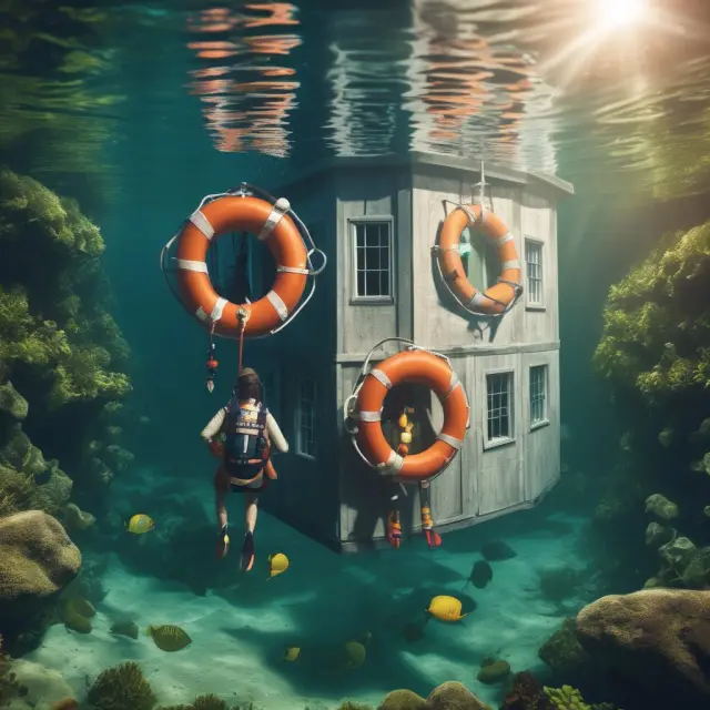 An underwater homeowner examines various options: HAMP lifebuoy, FHA Streamline anchor, and cash-out harpoon. Each tool represents alternatives to explore for those seeking mortgage relief.