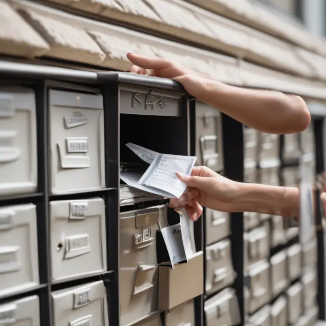 Person depositing checks via mailbox slot, symbolizing reduced car accident and robbery risks with home banking
