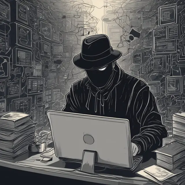 Image of black hat hackers and computer viruses threatening the security of home banking activities.