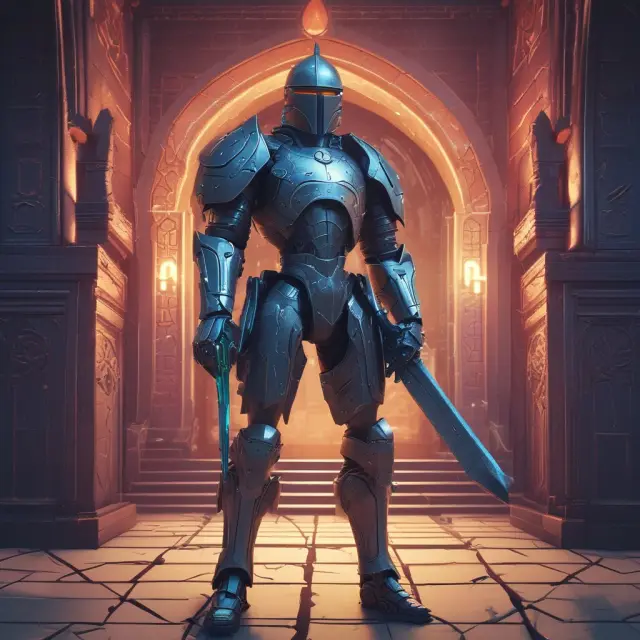 A cyber-knight standing before a digital castle, ensuring the protection of home banking transactions and sensitive information.