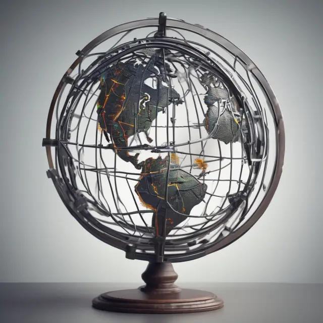 Globe connected by threads to various stock markets, symbolizing international investment and portfolio diversification