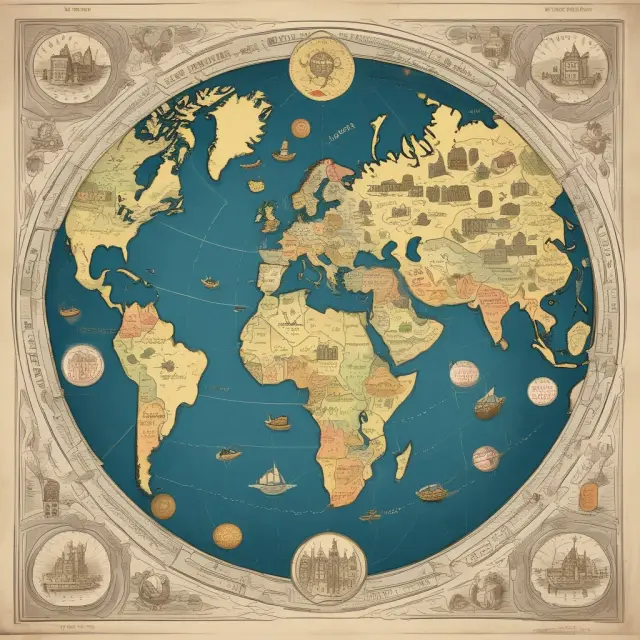 Artwork of a world map with investors throwing coins symbolizing 