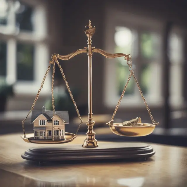 A balance scale holds a house and a dollar sign, illustrating the distinction between home inspection (house) and appraisal (dollar sign)