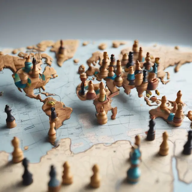 A global chessboard depicting countries as pieces connected via home market effects
