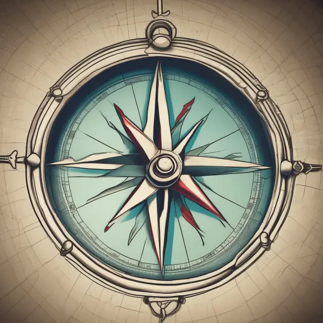 A compass pointing to a map with large local markets represented as expanding circles
