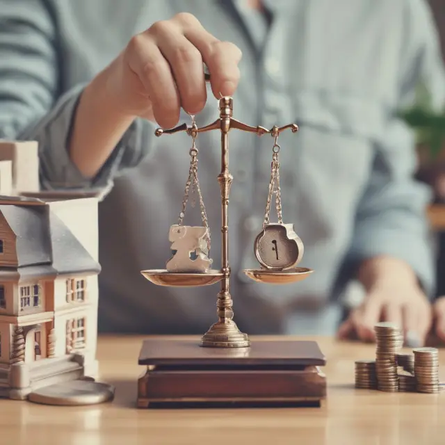 A homeowner artfully balancing scales labeled 