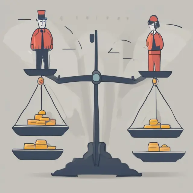 Co-owners sharing a scale, each holding an ownership percentage while a mortgage balance sits atop