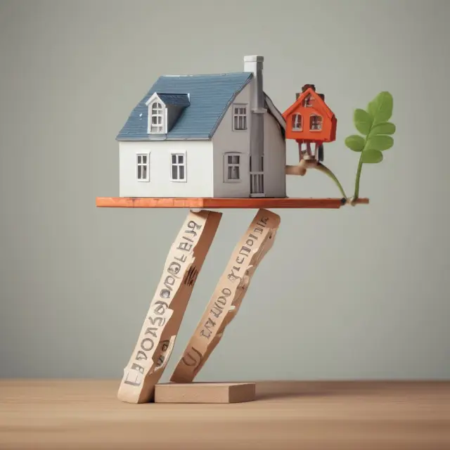 Seesaw illustrating benefits (equity) and drawbacks (debt) of using a mortgage for homeownership