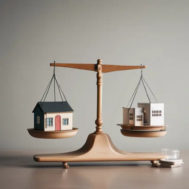 Balance scale with a house and a laptop - Home Office Flexibility