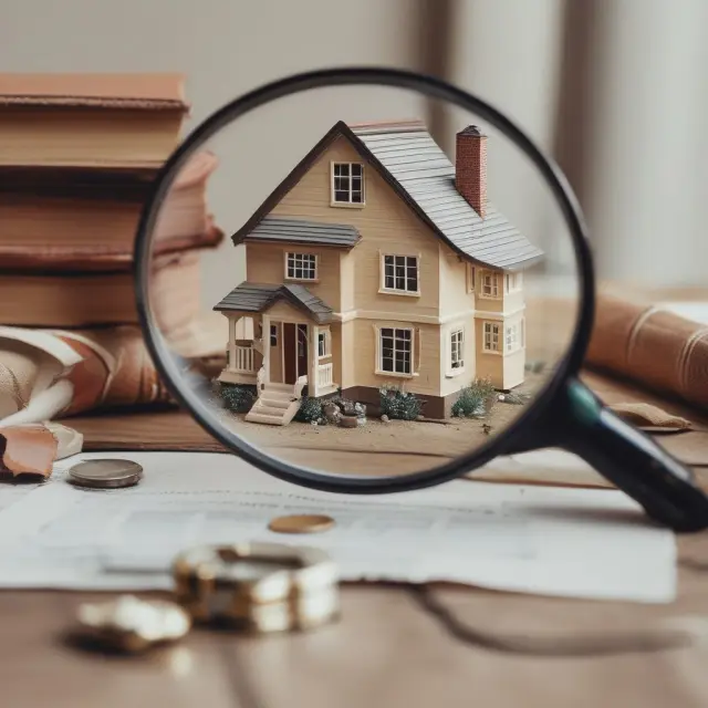 Image showing a house with a magnifying glass hovering over furniture and items inside, emphasizing the significance of selecting appropriate insurance coverage for different living situations