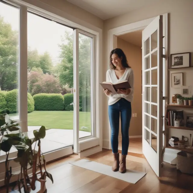 Homeowner evaluating HELOC options, each revolving door symbolizes financial flexibility