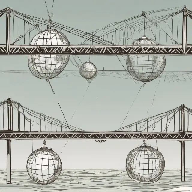 A scene of five globes, each connected to one another via sturdy bridges, representing the benefits of international investment diversification
