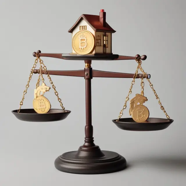 Home equity loan image: A balance scale holds a house representing collateral and gold coins depicting borrowed funds.