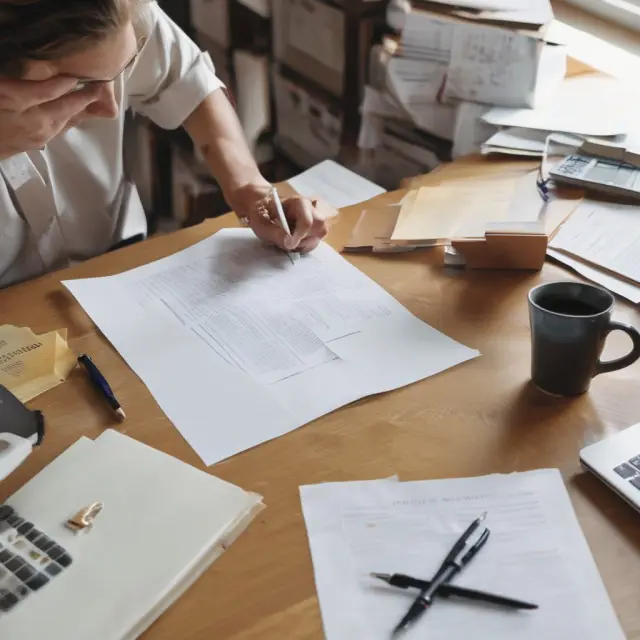 Homeowner applying for a home equity loan, surrounded by paperwork and an illuminated appraisal document