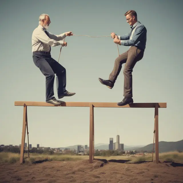 An investor on a seesaw with a heavier side representing traditional dividends versus a lighter side for homemade dividends.