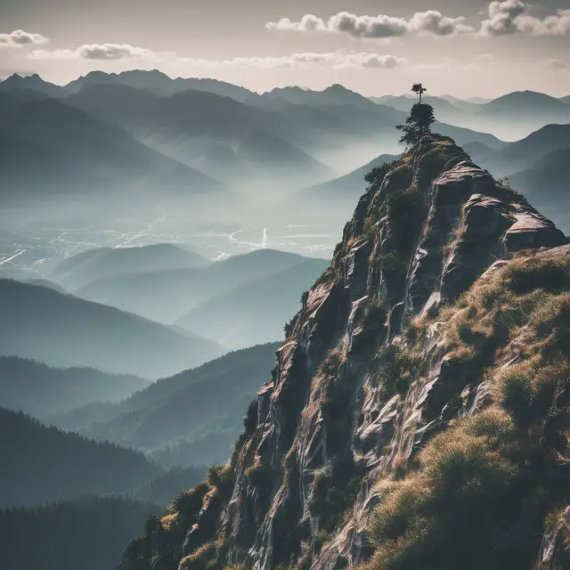 A corporation climbing a mountain using ropes symbolizing debt to amplify earnings, but also increasing the risk of falling.
