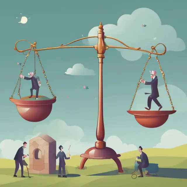 Two scales balancing on a table - one side holds a jug with corporate leverage rates, the other, a jug with individual borrowing rates