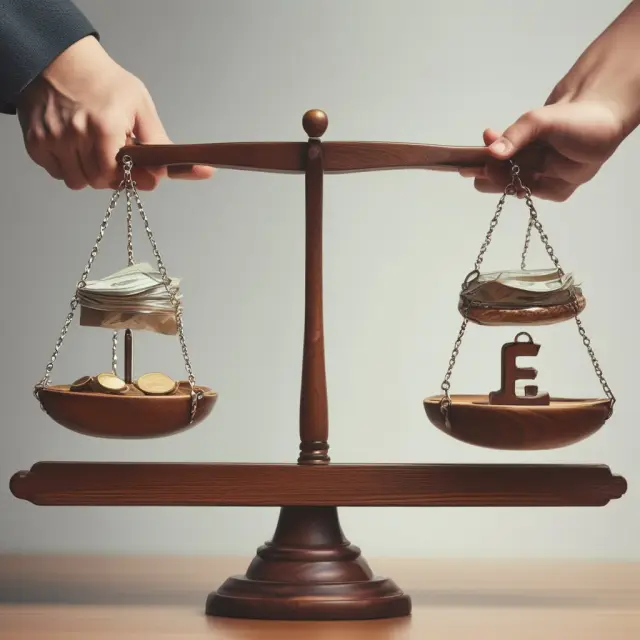 Person balancing personal loan funds and investment stocks on a scale, illustrating homemade leverage.