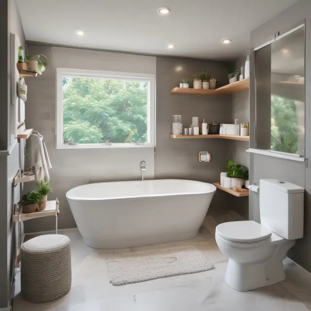 Image showcasing various home modifications, including grab bars, easy-to-use fixtures, digital displays, temperature controls, and a walk-in tub.