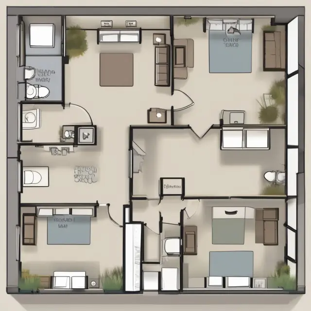 Three rooms labeled 