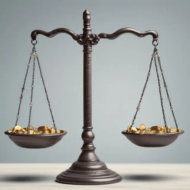 An illustration of a businessperson weighing philanthropic actions against profit maximization
