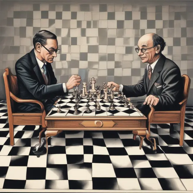 Rational market players maneuvering pieces on a checkered board, symbolizing government policymakers adjusting rules based on Homo Economicus assumptions