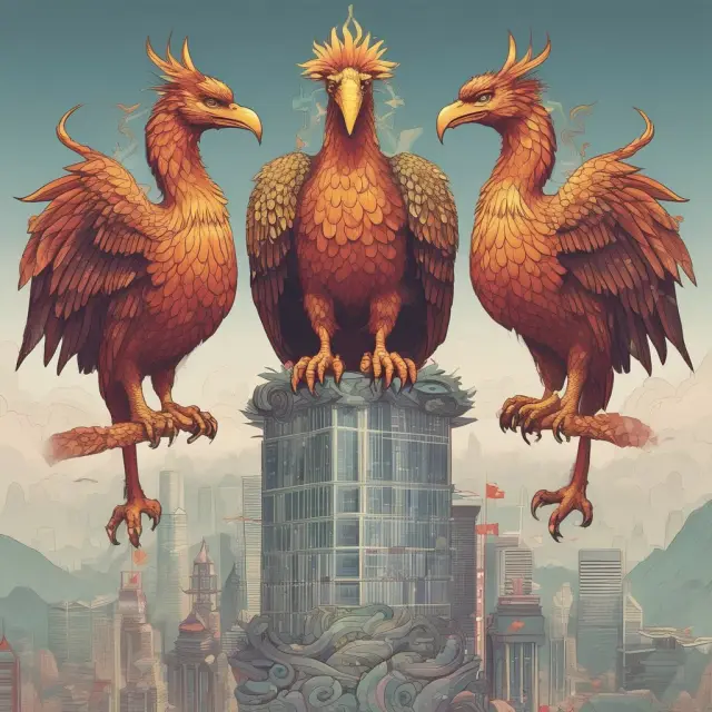 A comparison of HKMA as a phoenix, Norwegian GPFG as a grizzly bear, and ADIA as an elephant, symbolizing their unique strategies and performances.