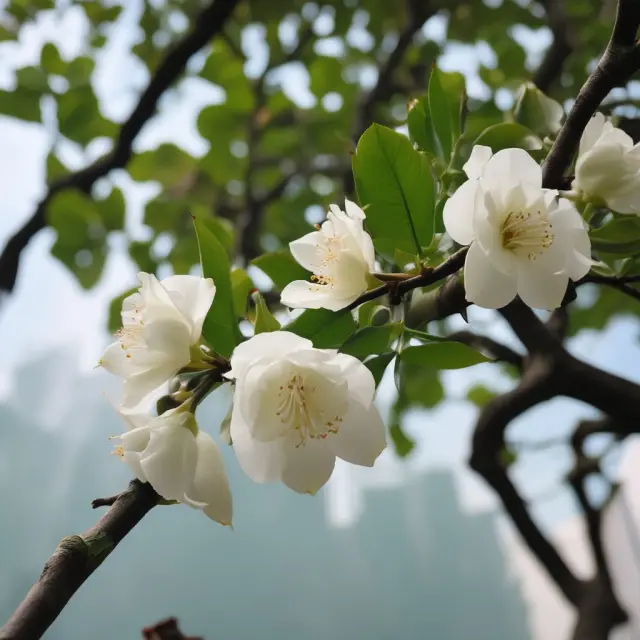 A jade bauhinia blossom on a pearl-white banyan tree, symbolizing the unique political and economic relationship between China and Hong Kong
