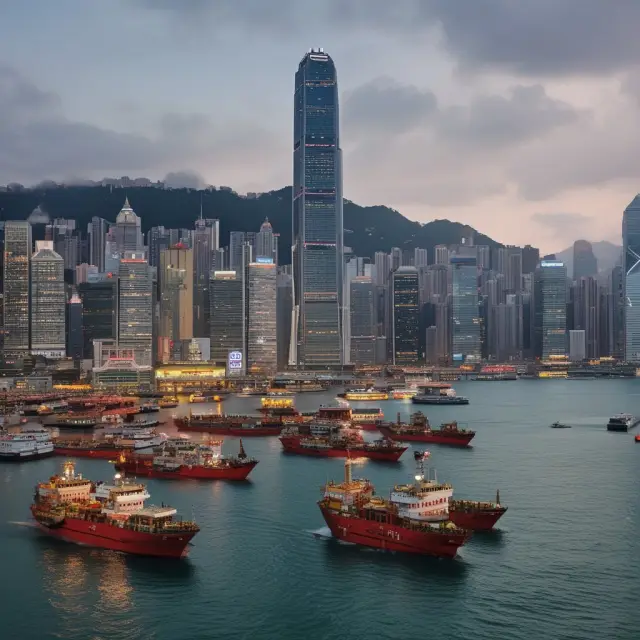 Hong Kong SAR balanced on a tightrope, symbolizing its delicate relationship with China, maintaining autonomy while adhering to political and economic influence