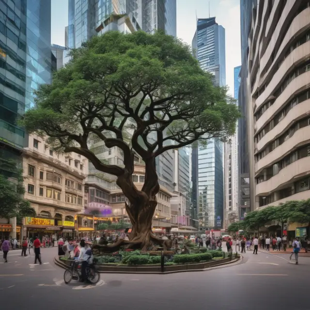 A vibrant tree with ten branches, each representing a leading industry on the Hong Kong Stock Exchange, bursting with life and growth.