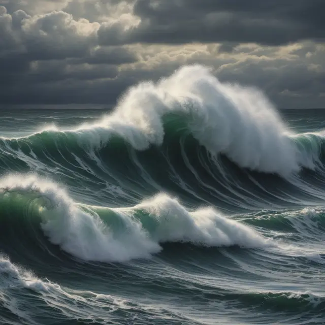 A turbulent ocean with waves resembling hook reversals, emphasizing the need for caution when using these patterns to navigate financial markets.