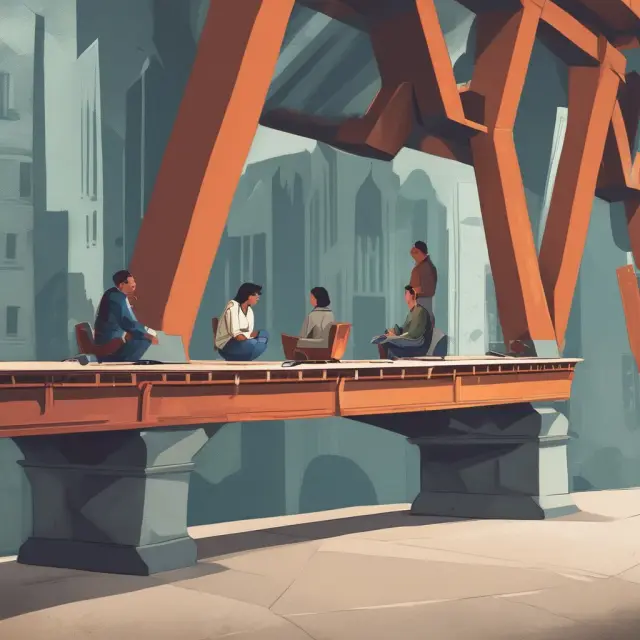 A bridge connecting a troubled homeowner with Hope Now Alliance, symbolizing loan modifications and financial counseling services