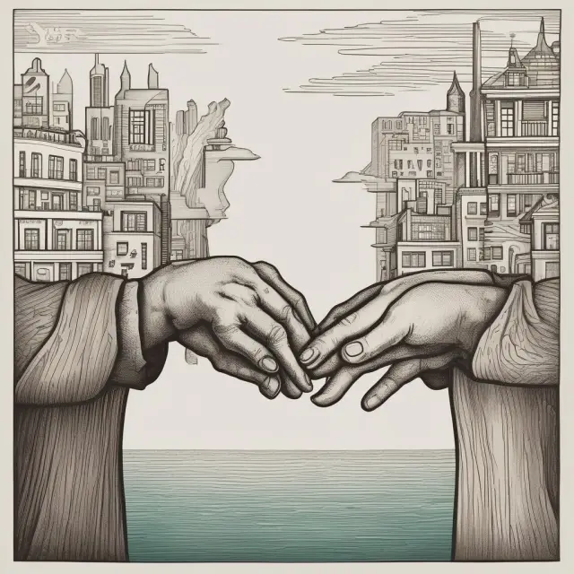 Image of two hands (Hope Now Alliance and HUD) forming a bridge to represent their collaboration during the housing crisis