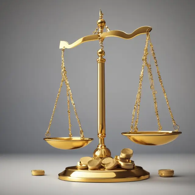 Golden balance scales displaying advantages (gold coins) and challenges (stones) of horizon analysis for investment decisions