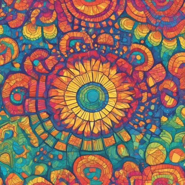 A kaleidoscope revealing historical financial trends and percentage changes through various colors and patterns