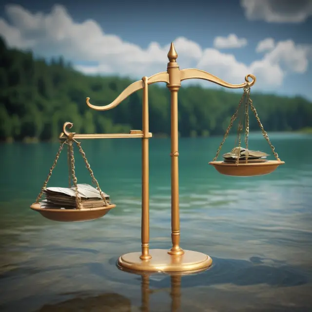 Two balance scales; one side represents annual income, the other, lifetime income, both depicted as continuous rivers flowing towards equalization.