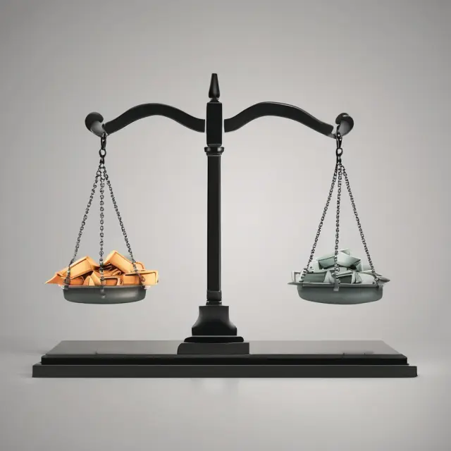 Scales weighing two identical income bags, emphasizing horizontal equity in taxation