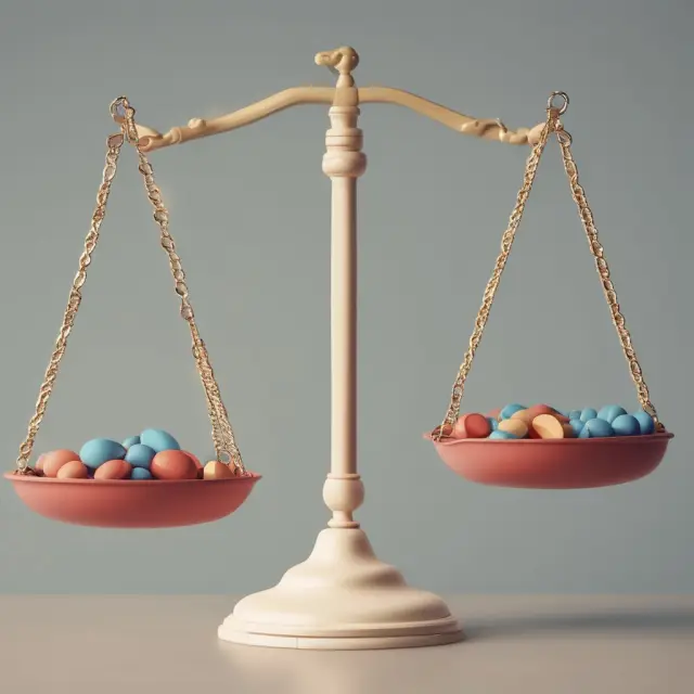 Two scales balanced with patients representing equal healthcare needs